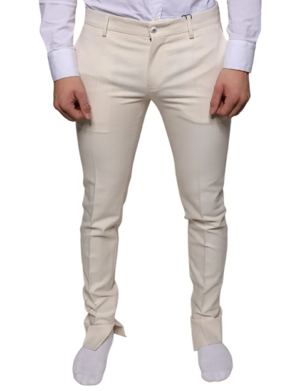 Dolce & Gabbana ivory Chino Wool Skinny Men's Pants Monochromatic All