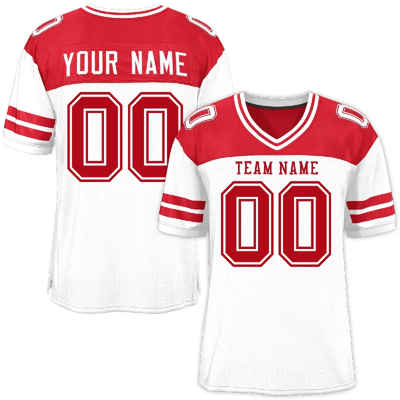 Custom White Red Personalized Color Block Authentic Football Jersey Traditional Men's Country