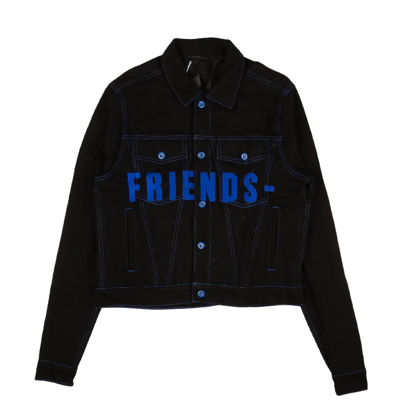 Vlone Friends Embroidery V Graphic Jacket - Black/Blue Trendy Men's Scandinavian