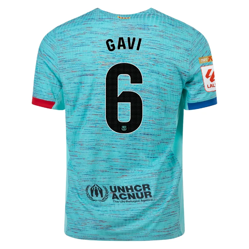 Nike Barcelona Authentic Pablo Gavi Match Vaporknit Third Jersey w/ La Liga Champion Patches 23/24 (Light Aqua/Royal Blue) Street