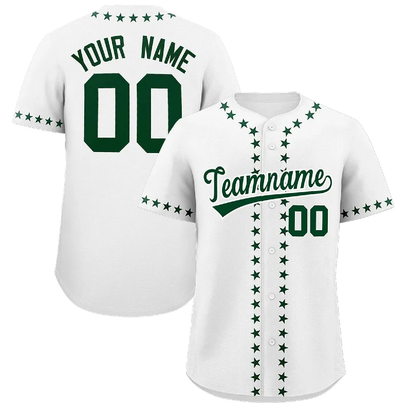 Custom White Green Star Ribbing Authentic Baseball Jersey Adventure