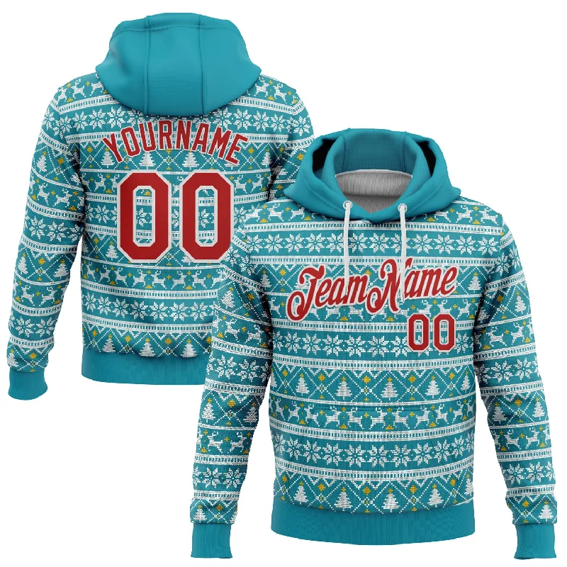 Custom Stitched Midnight Green Red-White 3D Christmas Sports Pullover Sweatshirt Hoodie Organic