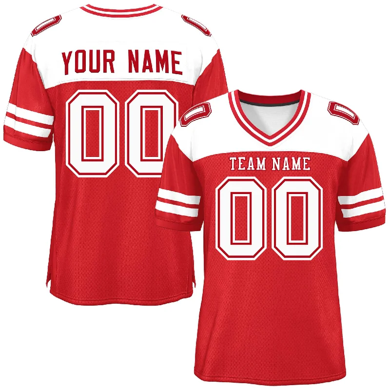 Custom Red White Personalized Color Block Authentic Football Jersey Masculine Men's 