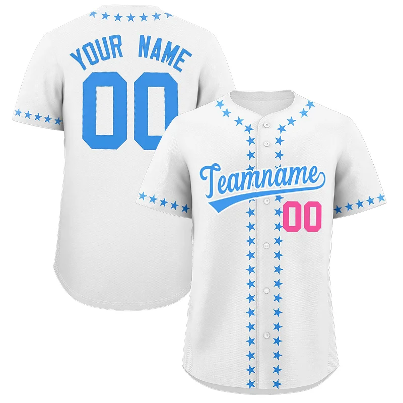 Custom White Powder Blue Star Ribbing Authentic Baseball Jersey Casual Men's Japanese 