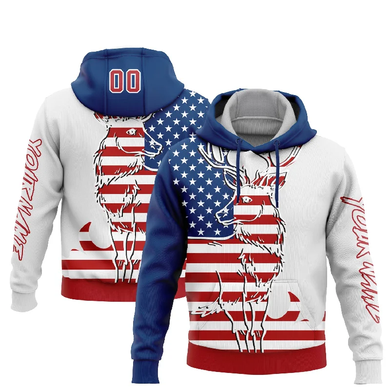 Custom Stitched White Red-US Navy Blue 3D American Flag And Deer Hunting Sports Pullover Sweatshirt Hoodie Confident Men's Power