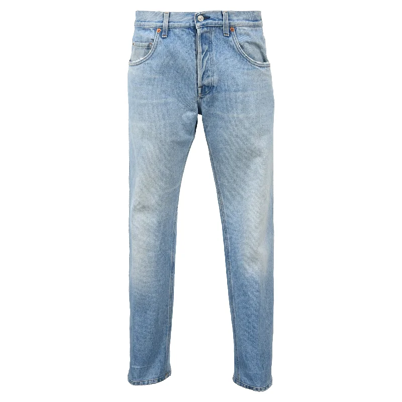 Gucci Washed Mid-Rise Jeans in Blue Cotton Denim Cool Men's Distressed