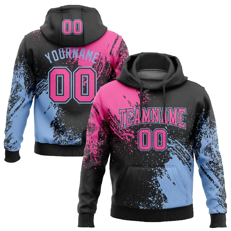 Custom Stitched Black Pink-Light Blue 3D Pattern Design Abstract Brush Stroke Sports Pullover Sweatshirt Hoodie Cool Men's Distressed