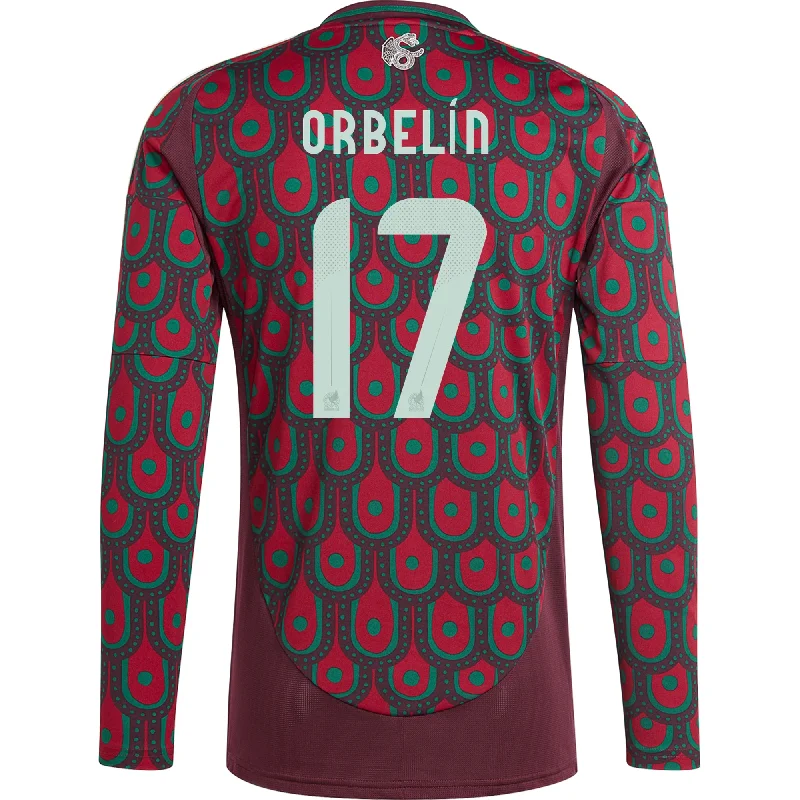 adidas Mens Mexico Orbelín Pineda Home Long Sleeve Jersey 24/25 (Multicolor) Masculine Men's Thick