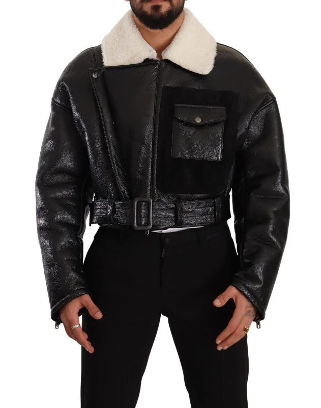 Dolce & Gabbana Elegant Shearling Biker Men's Jacket Tough Men's Tactical