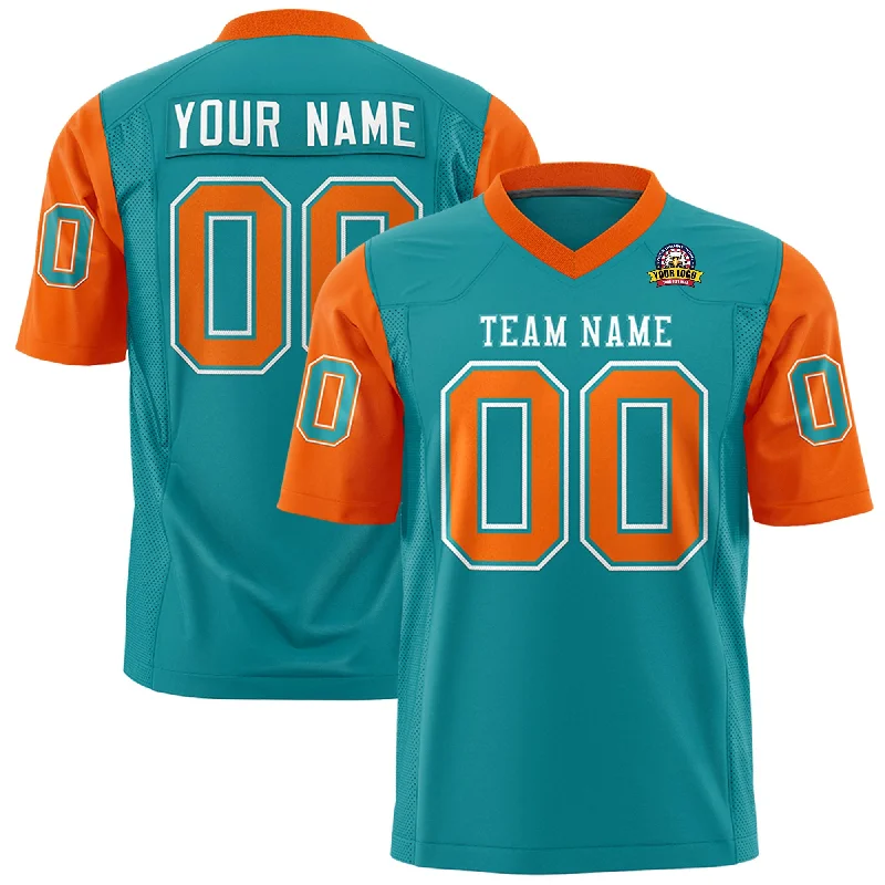 Custom Aqua Orange Personalized Raglan Sleeves Design Authentic Football Jersey Dapper Men's 1920S