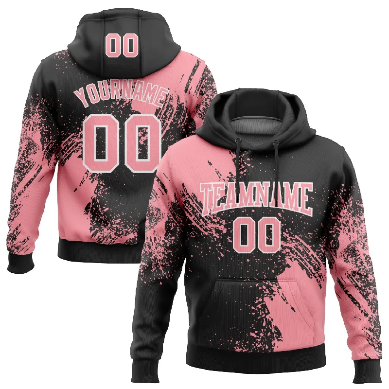 Custom Stitched Black Medium Pink-White 3D Pattern Design Abstract Brush Stroke Sports Pullover Sweatshirt Hoodie Casual Men's Loose