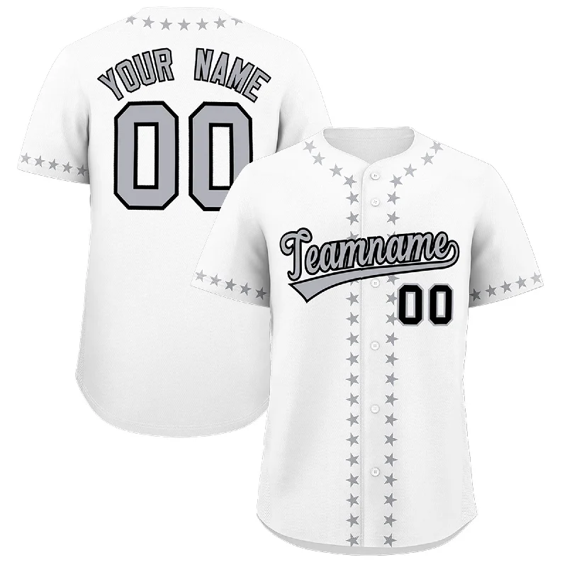 Custom White Gray Star Ribbing Authentic Baseball Jersey Sporty Men's Athleisure 