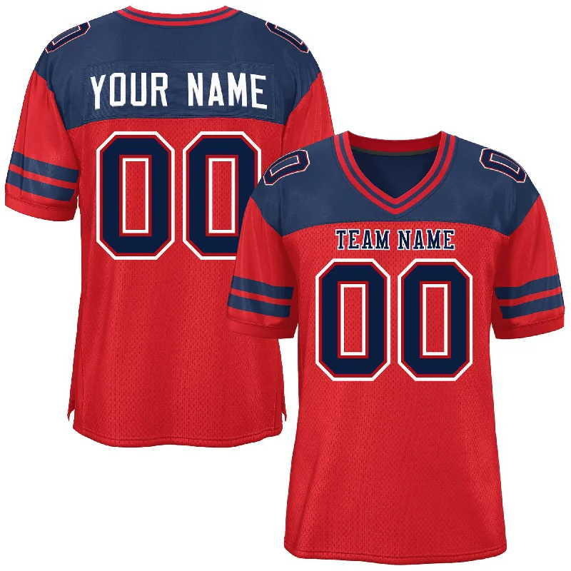 Custom Red Navy Personalized Color Block Authentic Football Jersey Dynamic Men's High