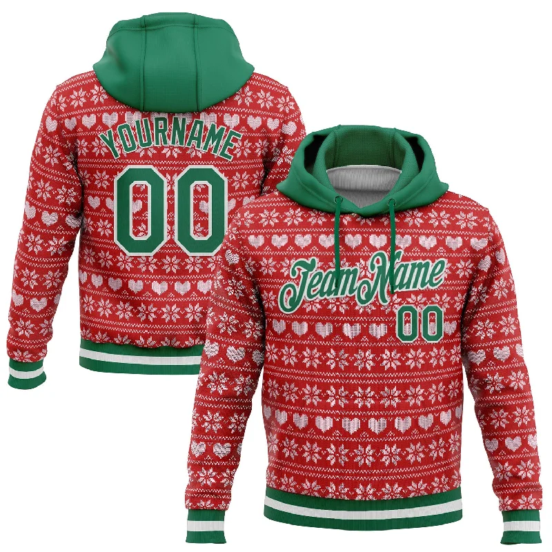 Custom Stitched Maroon Kelly Green-White 3D Christmas Sports Pullover Sweatshirt Hoodie Monochromatic Office Style