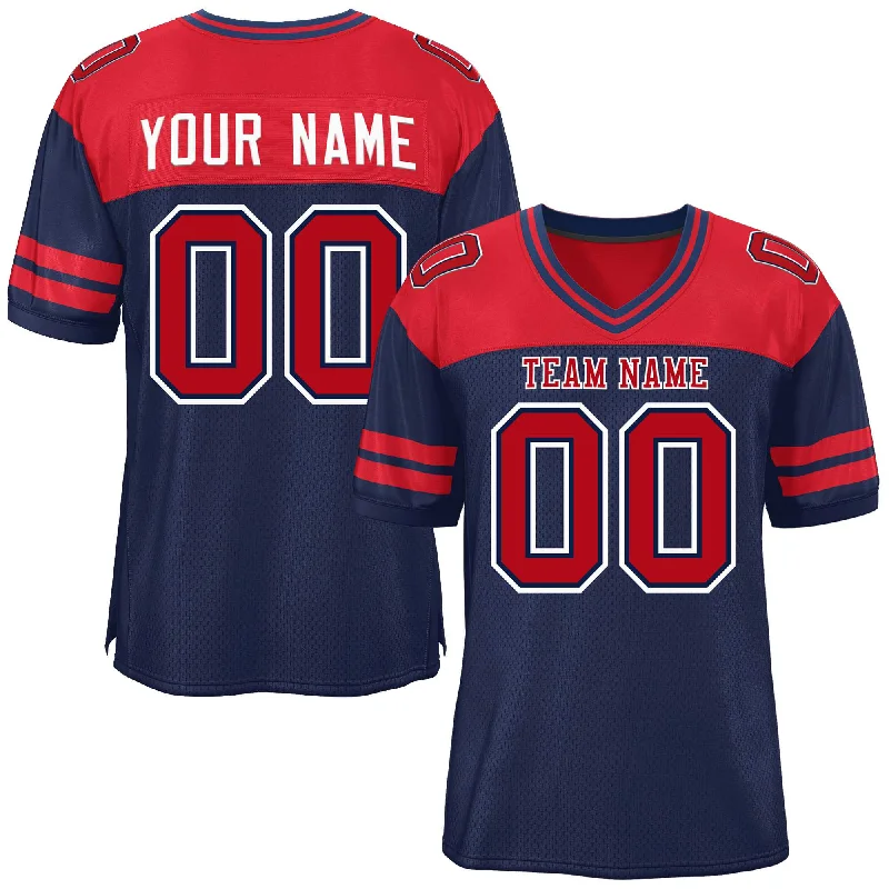 Custom Navy Red Personalized Color Block Authentic Football Jersey Relaxed Men's Beach