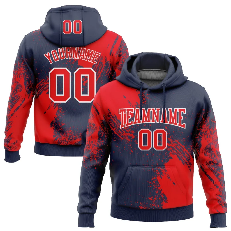 Custom Stitched Navy Fire Red-White 3D Pattern Design Abstract Brush Stroke Sports Pullover Sweatshirt Hoodie Cool Men's Distressed