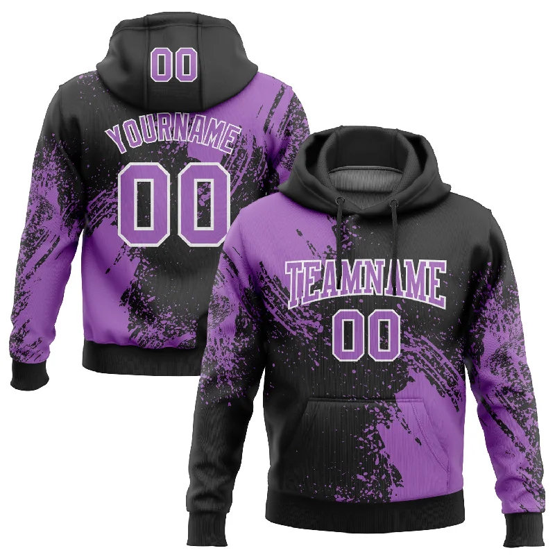 Custom Stitched Black Medium Purple-White 3D Pattern Design Abstract Brush Stroke Sports Pullover Sweatshirt Hoodie Edgy Men's Punk