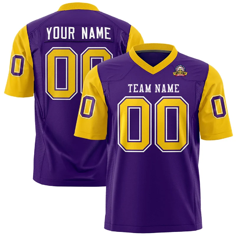 Custom Purple Gold Personalized Raglan Sleeves Design Authentic Football Jersey Vacation