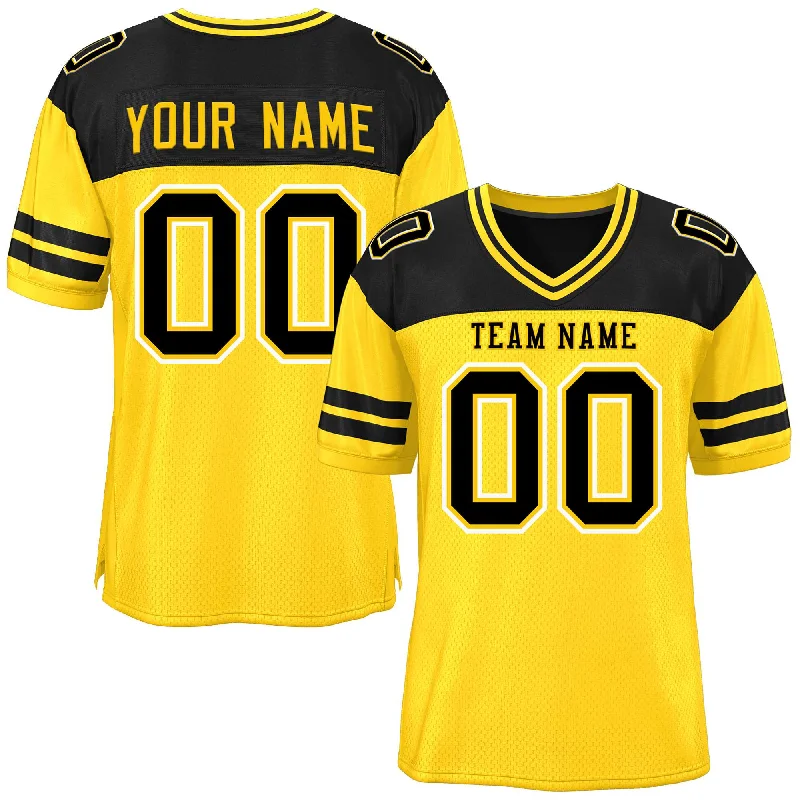 Custom Gold Black Personalized Color Block Authentic Football Jersey Elegant Men's Cashmere