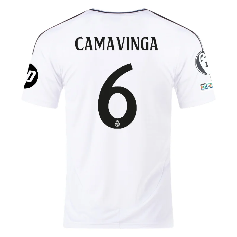 adidas Real Madrid Eduardo Camavinga Home Jersey 24/25 w/ Champions League Patches (White/Black) Refined Men's Hand