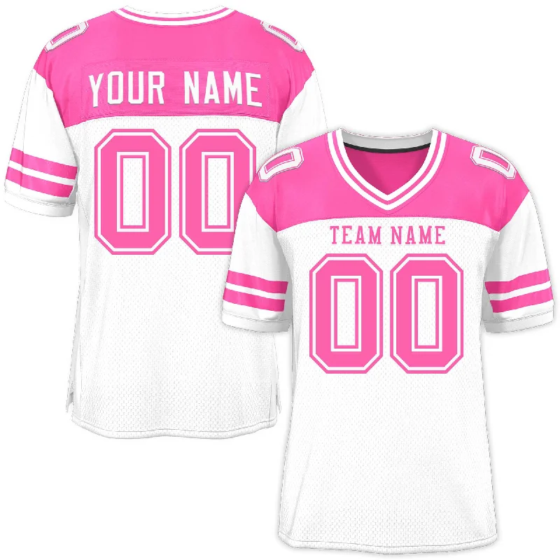 Custom White Pink Personalized Color Block Authentic Football Jersey Rugged Men's Outdoor 