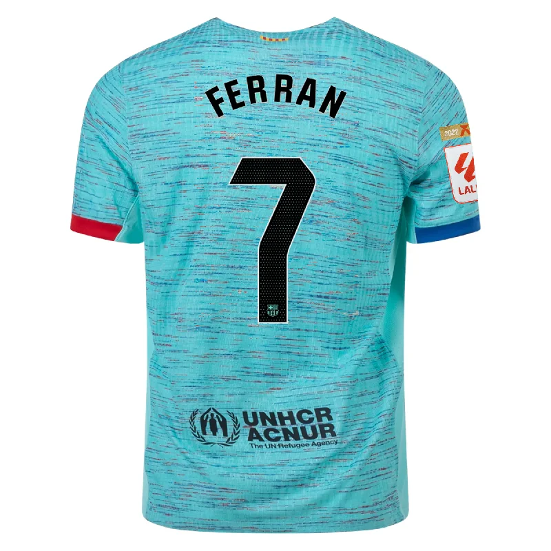 Nike Barcelona Authentic Ferran Torres Match Vaporknit Third Jersey w/ La Liga Champion Patches 23/24 (Light Aqua/Royal Blue) Tough Men's Tactical