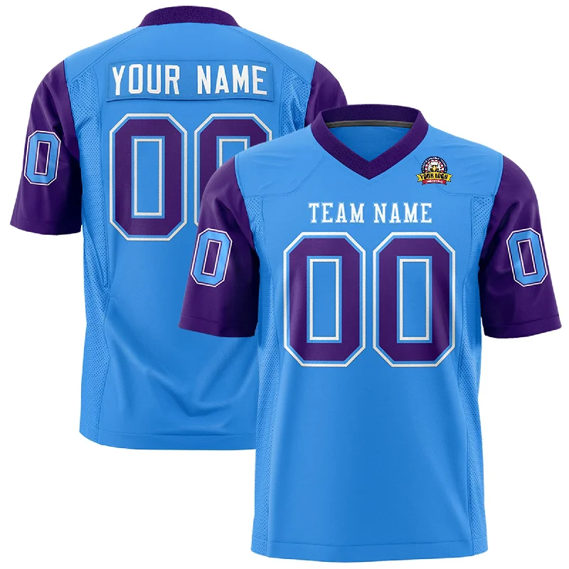 Custom Powder Blue Purple Personalized Raglan Sleeves Design Authentic Football Jersey Earthy Men's Sustainable 