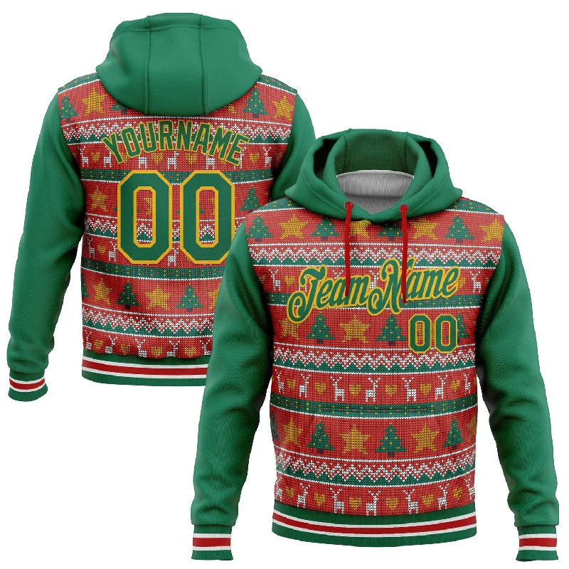 Custom Stitched Red Kelly Green-Gold 3D Christmas Sports Pullover Sweatshirt Hoodie Elegant Men's Formal 