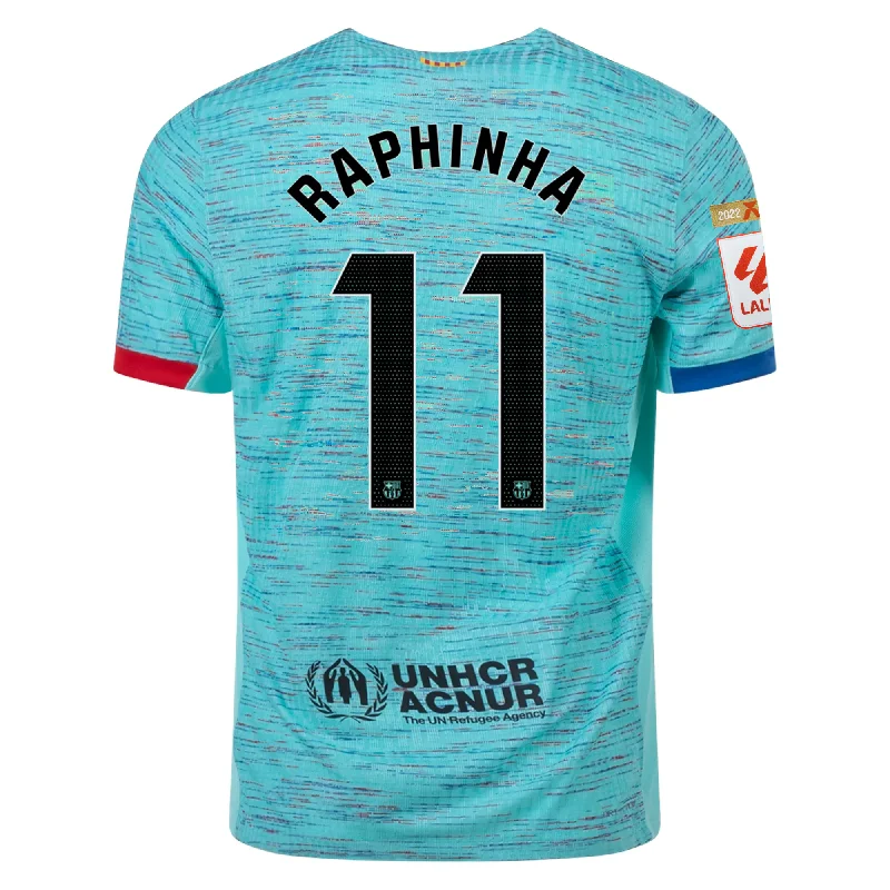 Nike Barcelona Authentic Raphinha Match Vaporknit Third Jersey w/ La Liga Champion Patches 23/24 (Light Aqua/Royal Blue) Earthy Men's Sustainable 