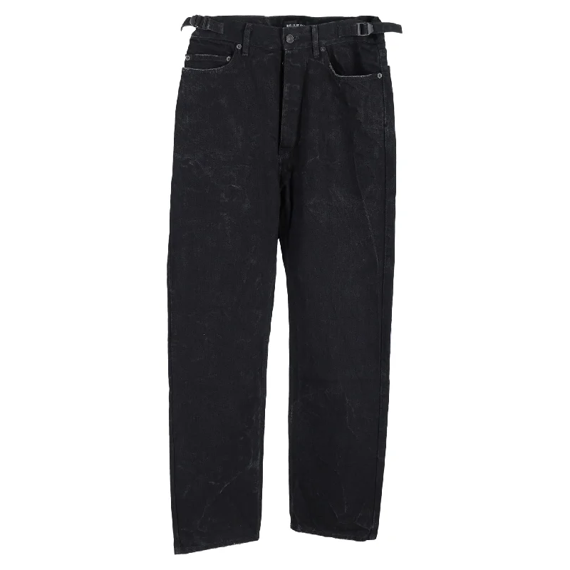 Balenciaga Distressed High-Rise Wide-Leg Jeans in Black Cotton Denim Dynamic Men's High