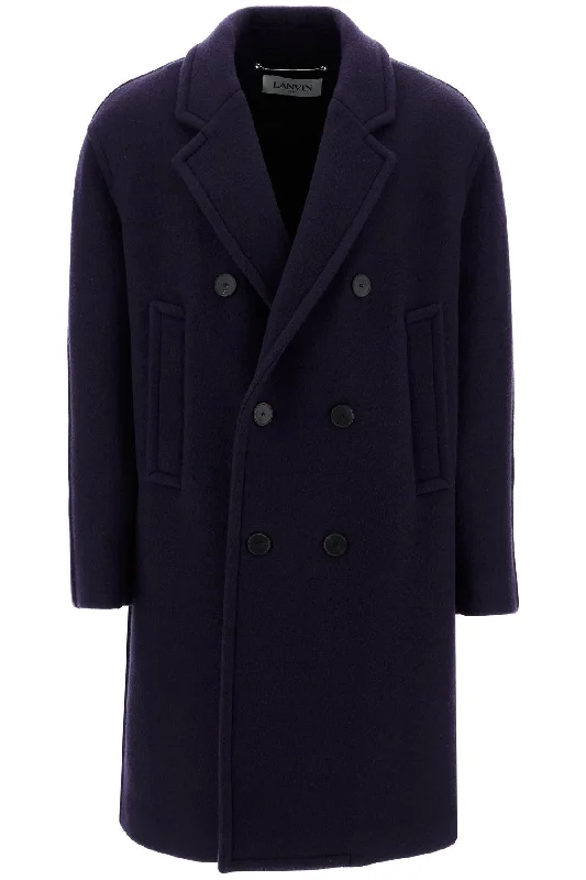 Lanvin Men's Double-Breasted Heavy Wool Coat Cool Men's Distressed