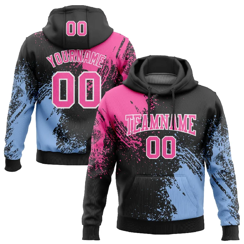 Custom Stitched Black Pink-Light Blue 3D Pattern Design Abstract Brush Stroke Sports Pullover Sweatshirt Hoodie Bold Men's Animal