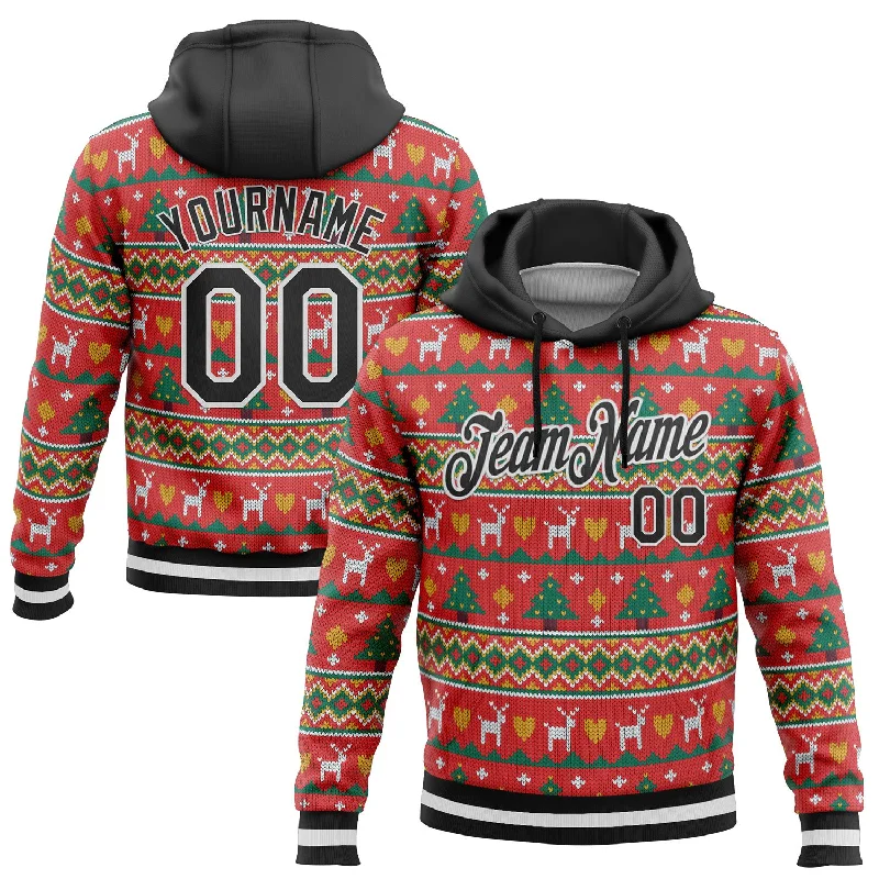 Custom Stitched Red Black-White 3D Christmas Sports Pullover Sweatshirt Hoodie Sophisticated Men's French