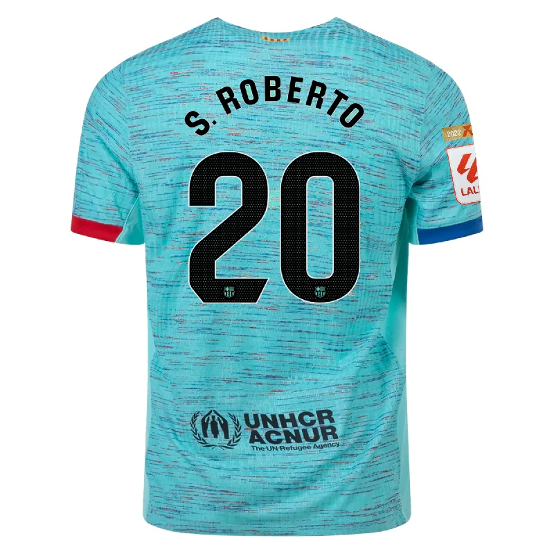 Nike Barcelona Authentic Sergi Roberto Match Vaporknit Third Jersey w/ La Liga Champion Patches 23/24 (Light Aqua/Royal Blue) Athletic Men's High