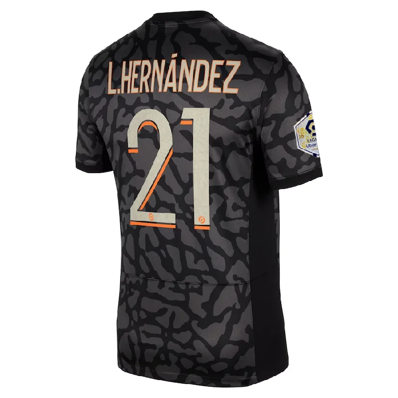 Nike Paris Saint-Germain Lucas Hernandez Third Jersey w/ Ligue 1 Patch 23/24 (Anthracite/Black/Stone) Bold Men's Animal