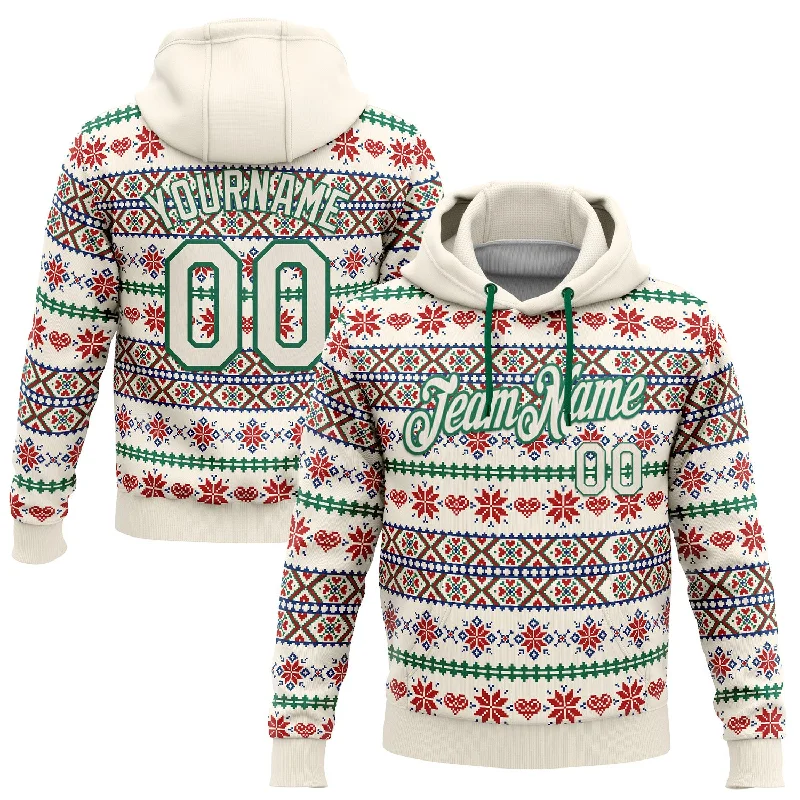 Custom Stitched Cream Red-White 3D Christmas Sports Pullover Sweatshirt Hoodie Dynamic Men's Glow