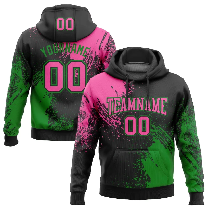 Custom Stitched Black Pink-Grass Green 3D Pattern Design Abstract Brush Stroke Sports Pullover Sweatshirt Hoodie Sophisticated Men's 