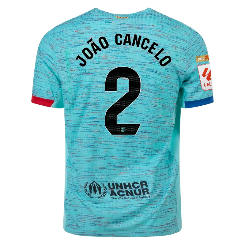 Nike Barcelona Authentic Joao Cancelo Match Vaporknit Third Jersey w/ La Liga Champion Patches 23/24 (Light Aqua/Royal Blue) Vacation