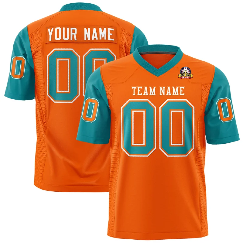 Custom Orange Aqua Personalized Raglan Sleeves Design Authentic Football Jersey Casual Men's Loose