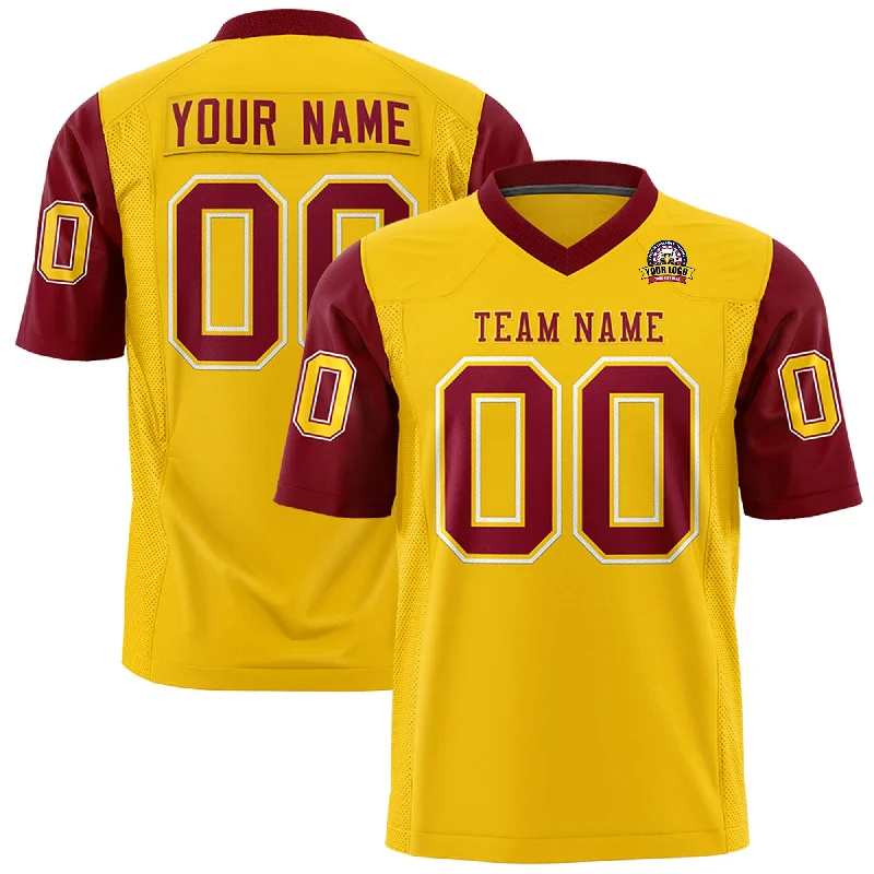 Custom Gold Crimson Personalized Raglan Sleeves Design Authentic Football Jersey Tough Men's Military