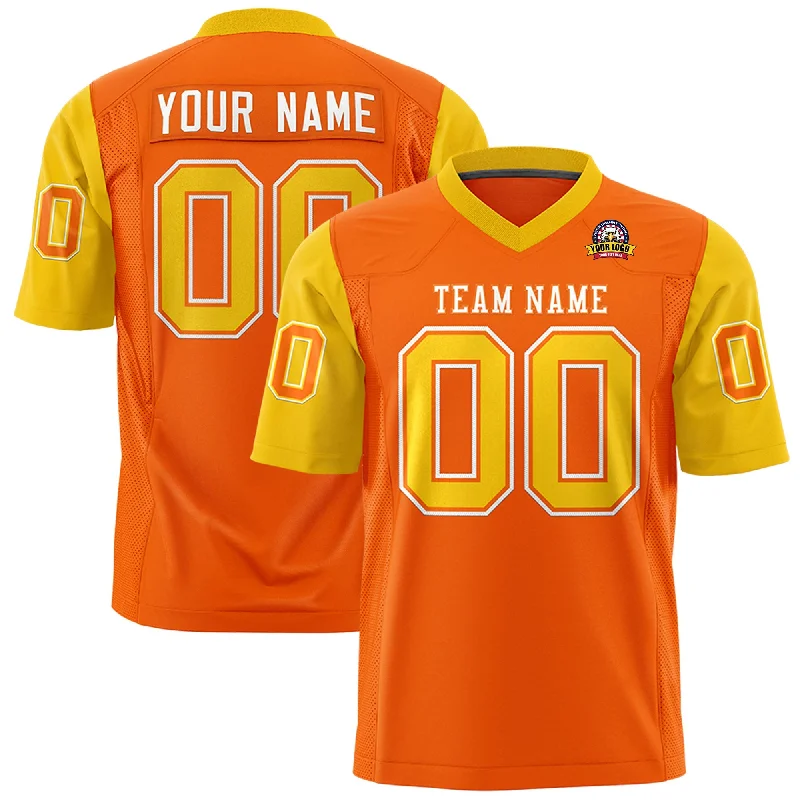 Custom Orange Gold Personalized Raglan Sleeves Design Authentic Football Jersey Polished Men's Satin