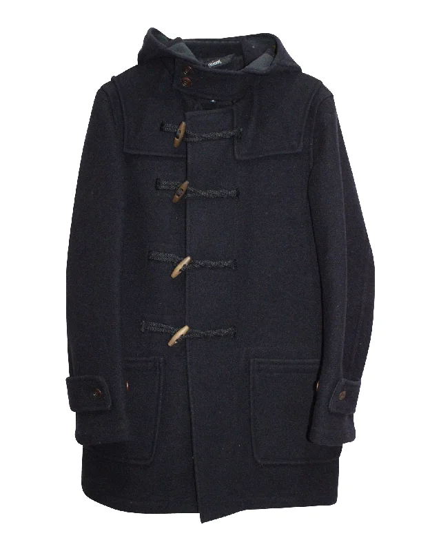 Comme Des Garcons Hooded  Coat with Toggle Closure in Navy Blue Wool Luxurious Men's High