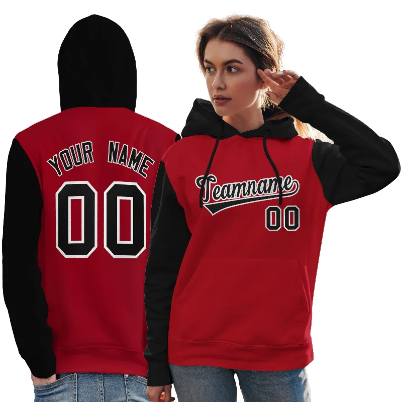 Custom Red Black-White Raglan Sleeves Pullover Personalized Team Sweatshirt Hoodie Dynamic Men's Moto