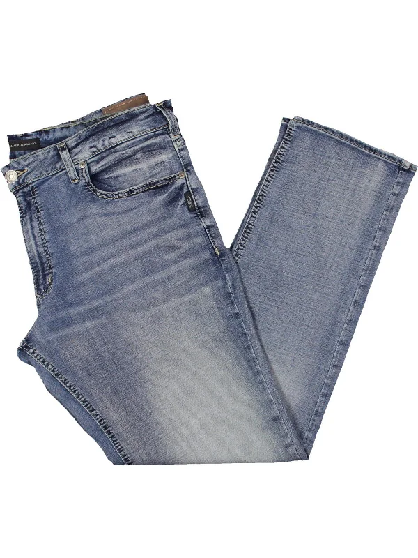 Mens Faded Denim Straight Leg Jeans Artistic Men's Hand