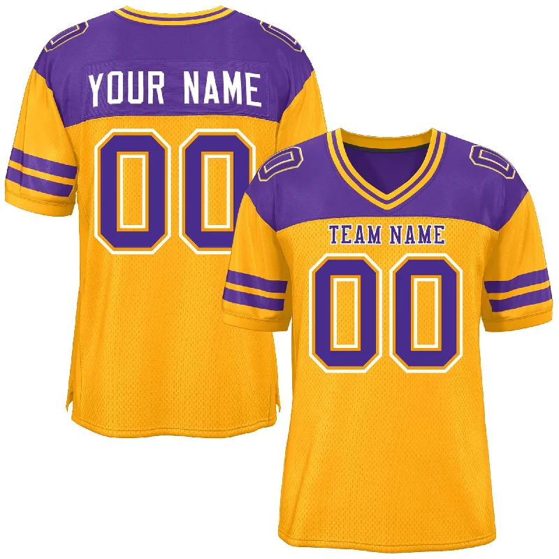 Custom Yellow Purple Personalized Color Block Authentic Football Jersey Vacation