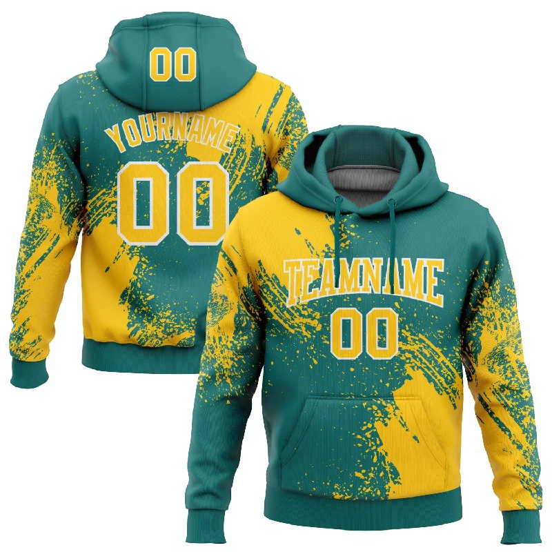 Custom Stitched Teal Yellow-White 3D Pattern Design Abstract Brush Stroke Sports Pullover Sweatshirt Hoodie Practical Men's Quick