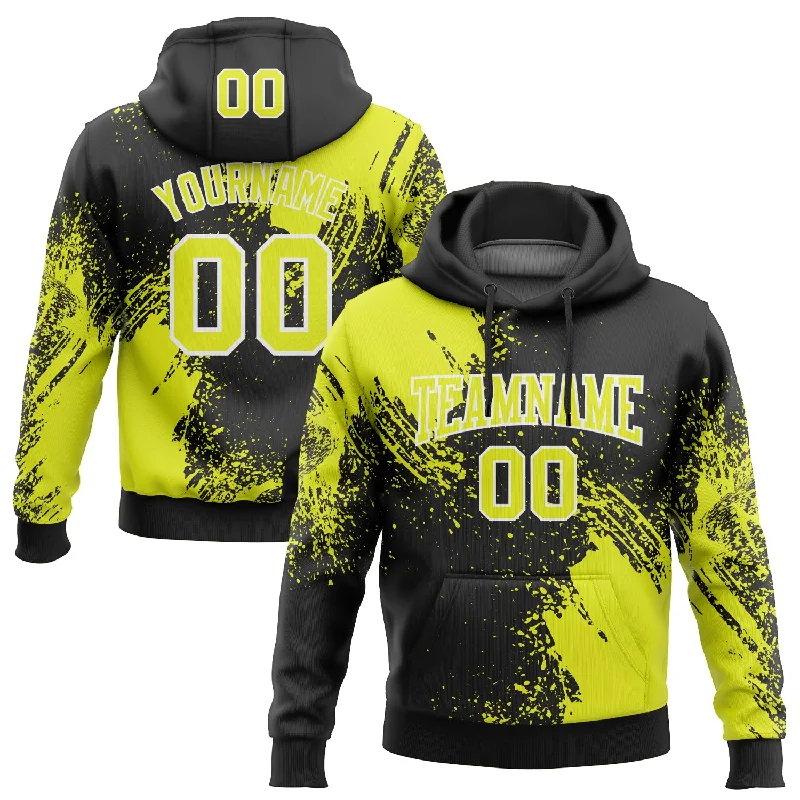 Custom Stitched Black Neon Yellow-White 3D Pattern Design Abstract Brush Stroke Sports Pullover Sweatshirt Hoodie Traditional Men's Wool