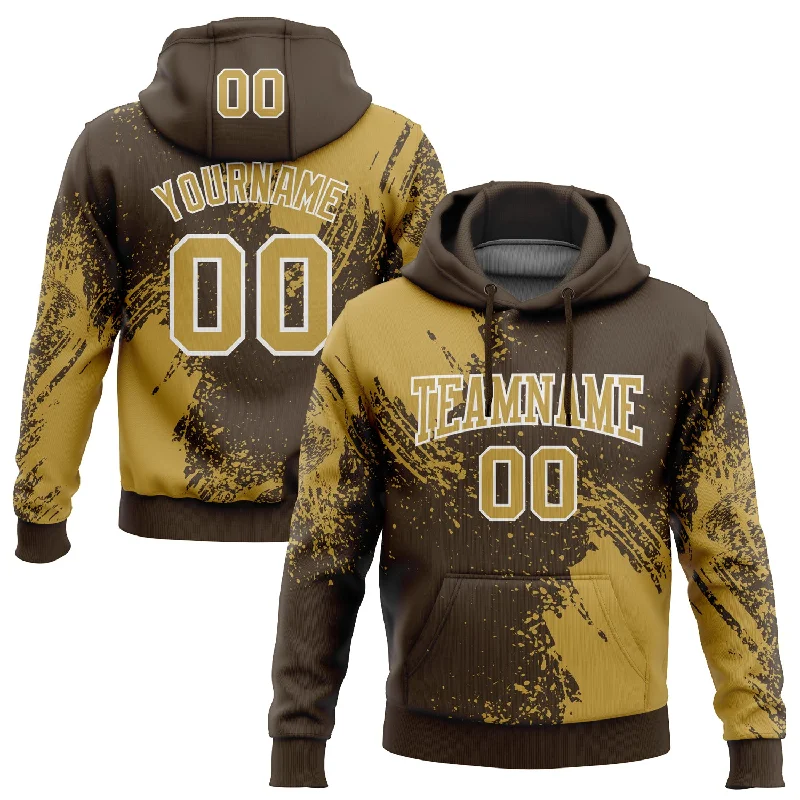 Custom Stitched Brown Old Gold-White 3D Pattern Design Abstract Brush Stroke Sports Pullover Sweatshirt Hoodie Polished Men's Satin