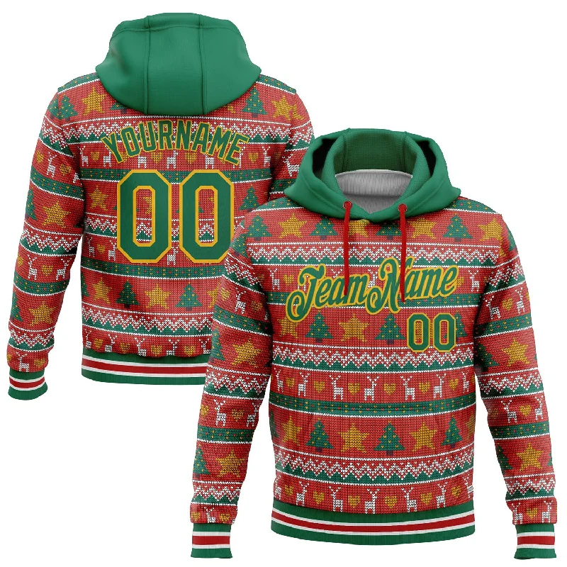 Custom Stitched Red Kelly Green-Gold 3D Christmas Sports Pullover Sweatshirt Hoodie Bohemian Men's Free