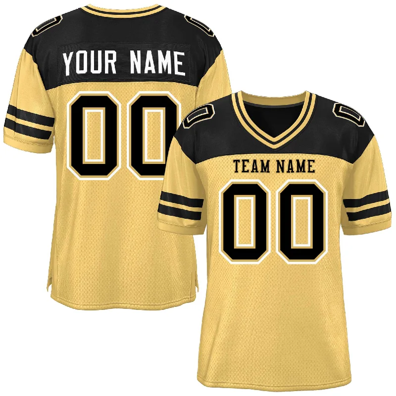 Custom Khaki Black Personalized Color Block Authentic Football Jersey Dapper Men's 1920S